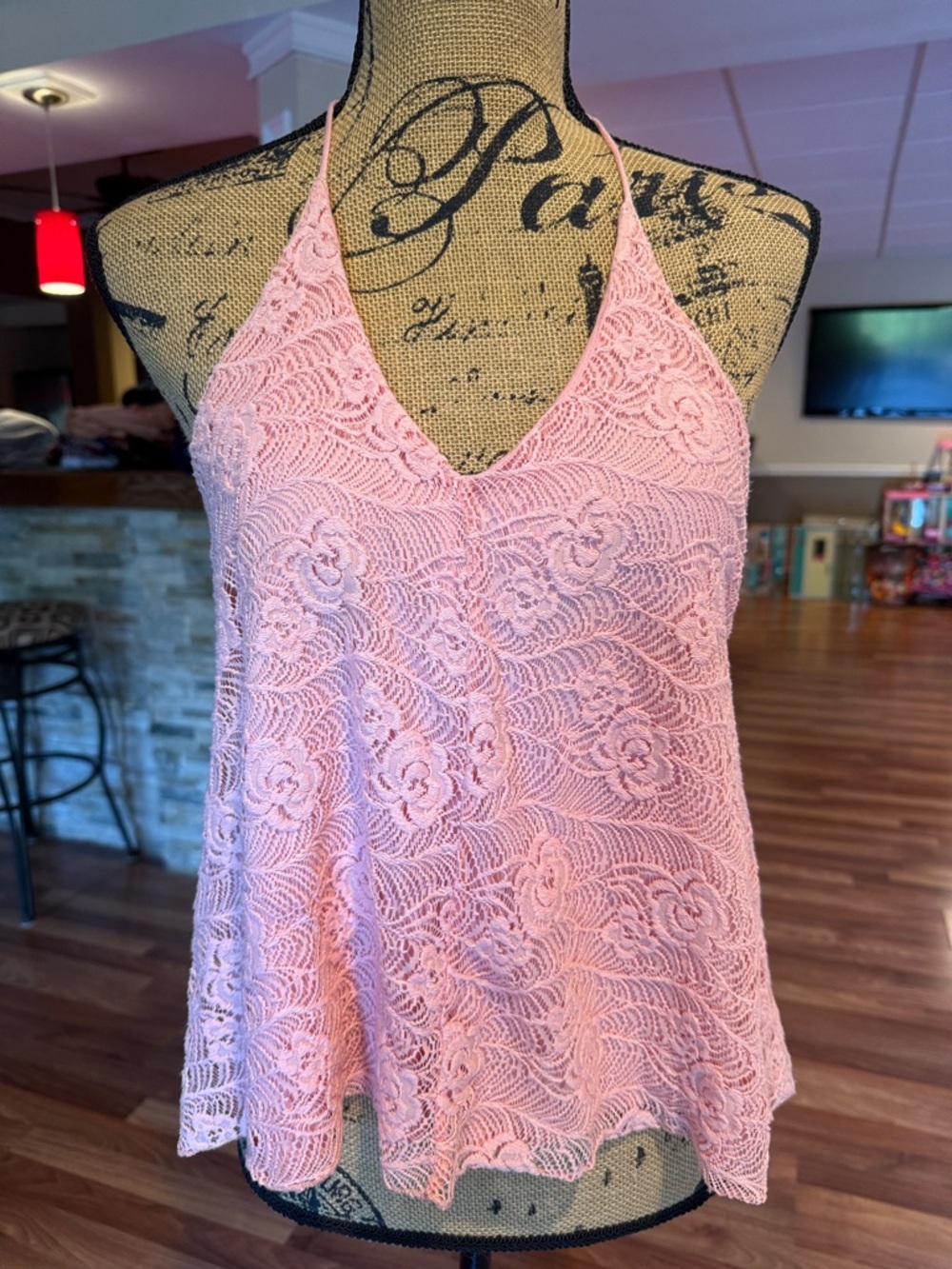 VINTAGE Y2K Style Rack size small pink  crochet plunging back halter top